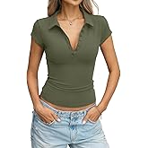 EasyGala Womens Cotton Polo Shirts Summer Going Out Tops Cap Sleeve Collared V Neck Tee Business Casual Outfits 2026