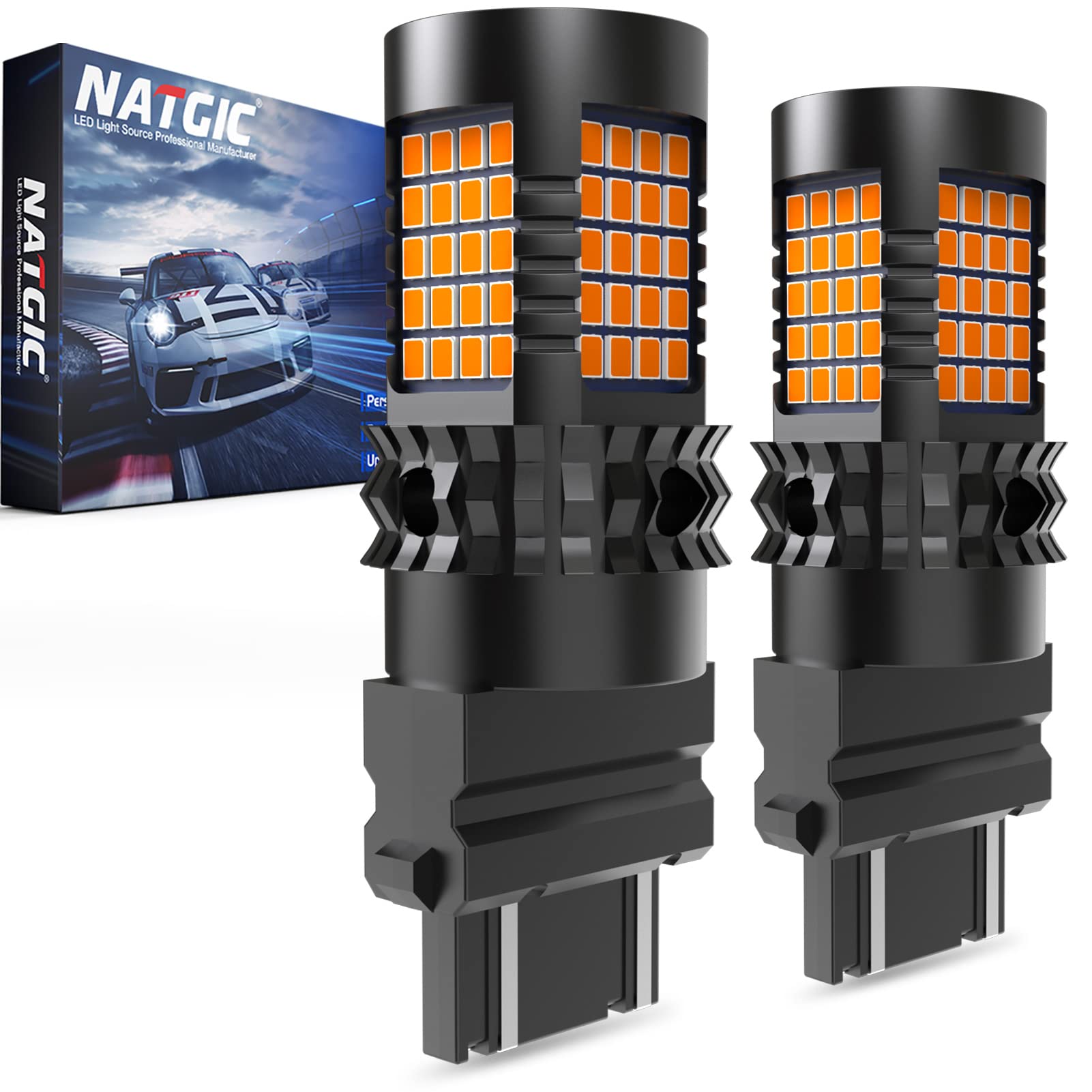 Photo 1 of NATGIC Amber 3157 3156 LED Bulbs Yellow Canbus Error Free Turn Signal Lights 3057 T25 Led Built-in Resistor No Hyper Flash No Errors For Blinker Light Indicator Light Side Marker Light Bulbs(2 PCS)