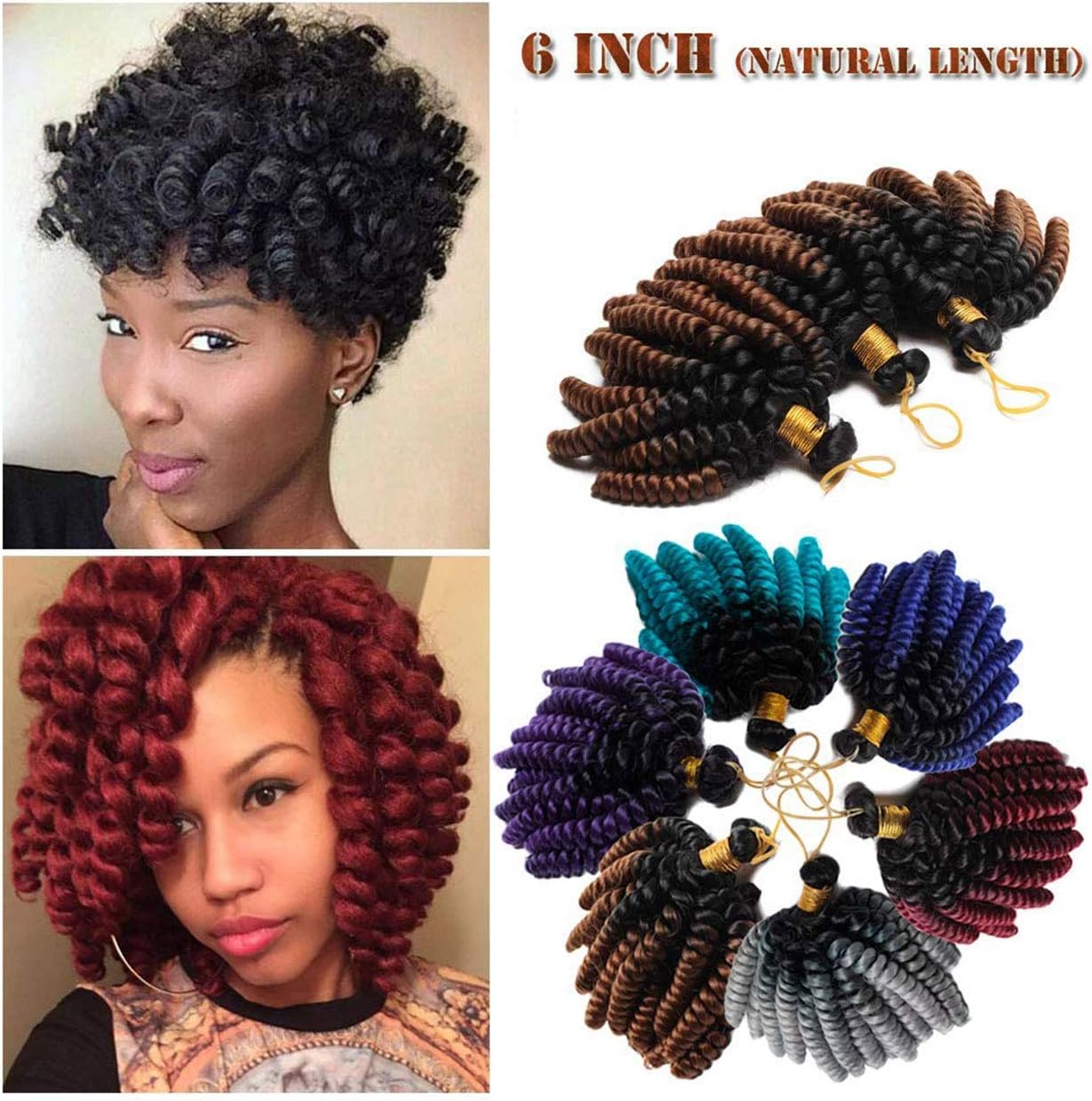 6 Inch 5 Lots Short Curly Crochet Braids Hair Extension Jumpy Wand Curly Crochet Hair Jamaican Bounce Synthetic Braids Twist Hair For Women - Dark Brown