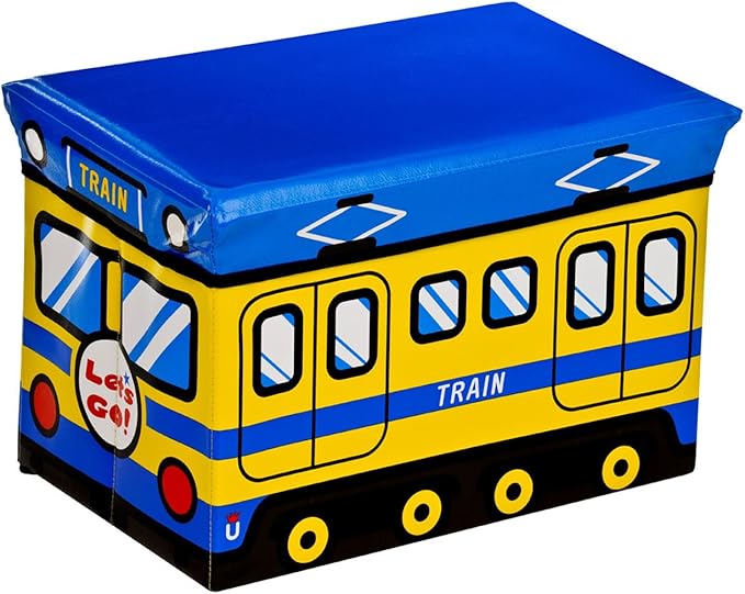 TRAIN Childrens Storage Box/Seat Blue / Yellow Amazon.co.uk