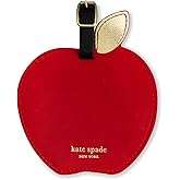 Kate Spade New York Round Red Vegan Leather Luggage Tag for Women, Durable Suitcase ID Tag, Apple