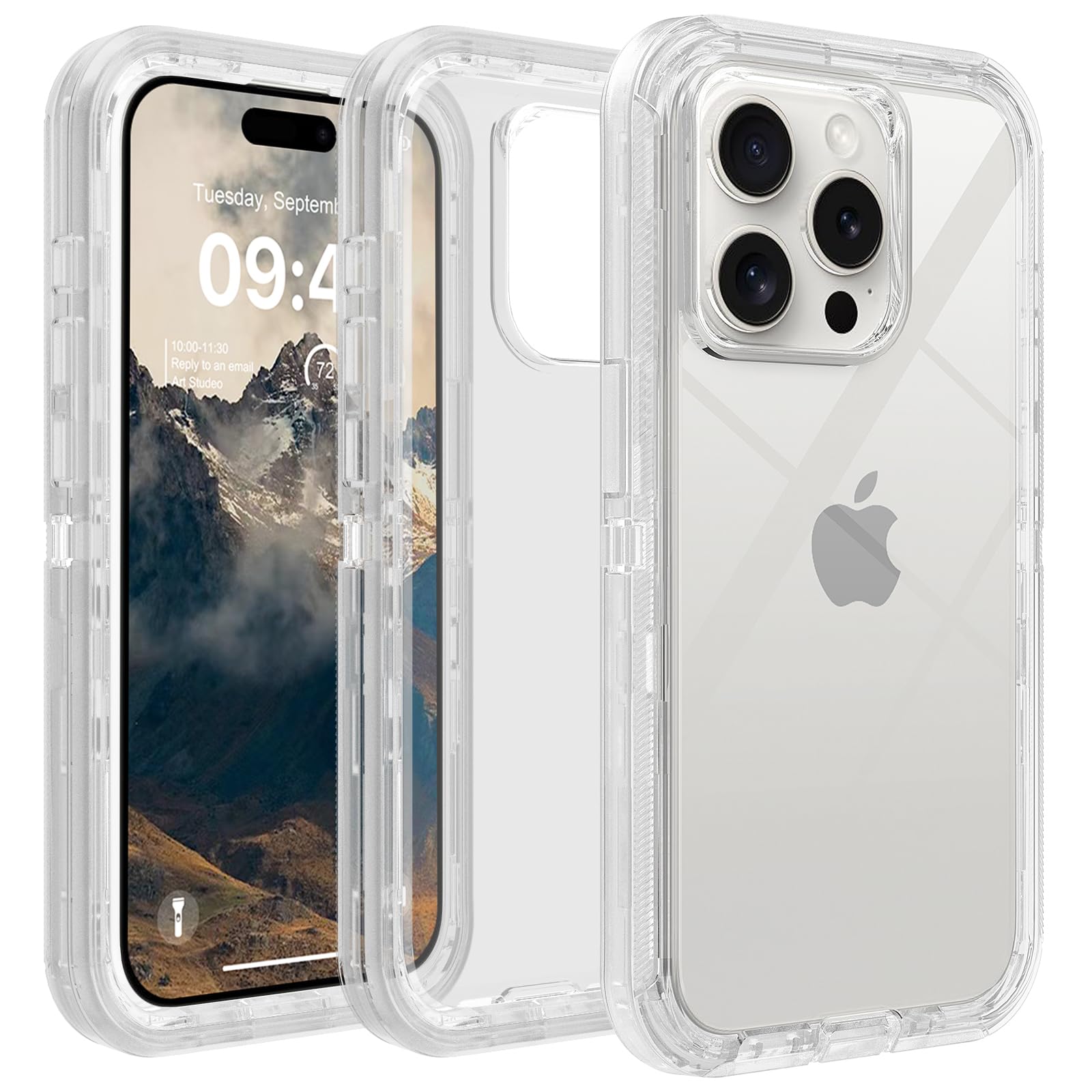Photo 1 of TUTUKII for iPhone 15 Pro Case Clear, Anti-Yellowing, Shockproof Protective Transparent Case, Triple-Layer Heavy Duty Protection Phone Case Cover for Apple 15 Pro 6.1", Crystal Clear