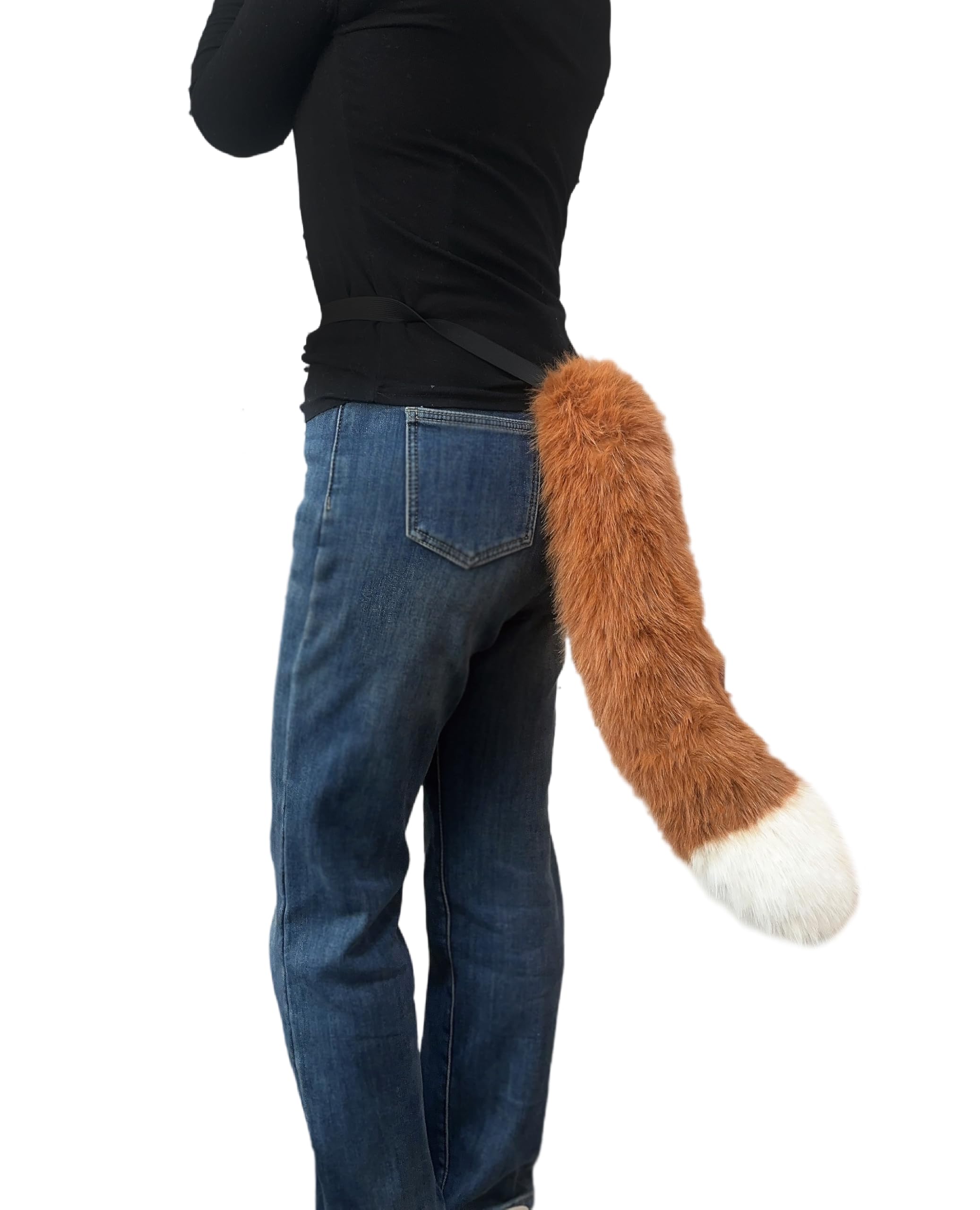 Lina & Lily Adults Faux Fur Fox Wolf Animal Tail Costume Fancy Dress Accessories for Cosplay Halloween Christmas Party (Brown & White Tip) — image 1