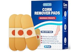 QIYANA Maximum Strength Corn Remover Pads for Toes - 40% Salicylic Acid Medicated Patches for Feet, Breathable All-Day Wear, Fast-Acting Hard Skin Treatment (30 Count)