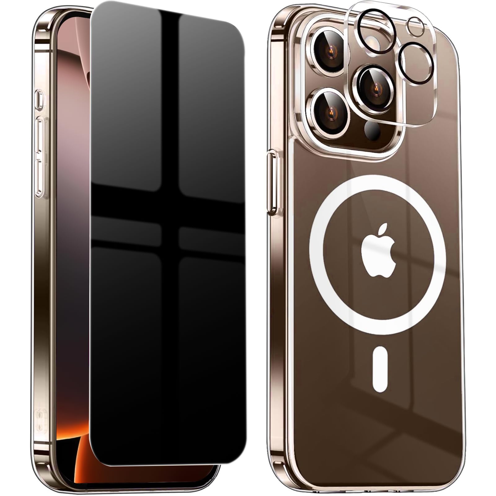 Photo 1 of QiiStar Privacy Case for iPhone 16 Pro,Clear Magnetic iPhone 16 Pro Phone Case with Privacy Screen Protector & Camera Cover Shockproof TPU Bumper Hard PC Cover Compatible with Magsafe,Transparent