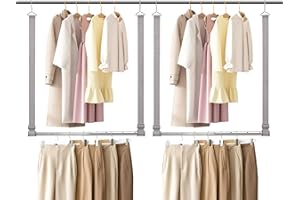 STO STO Closet Hanging Rod, Length and Height Adjustable Closet Rod, Space-saving Closet Extender Hanging Bar for Hanging Clothes, Webbing, 2 Pack