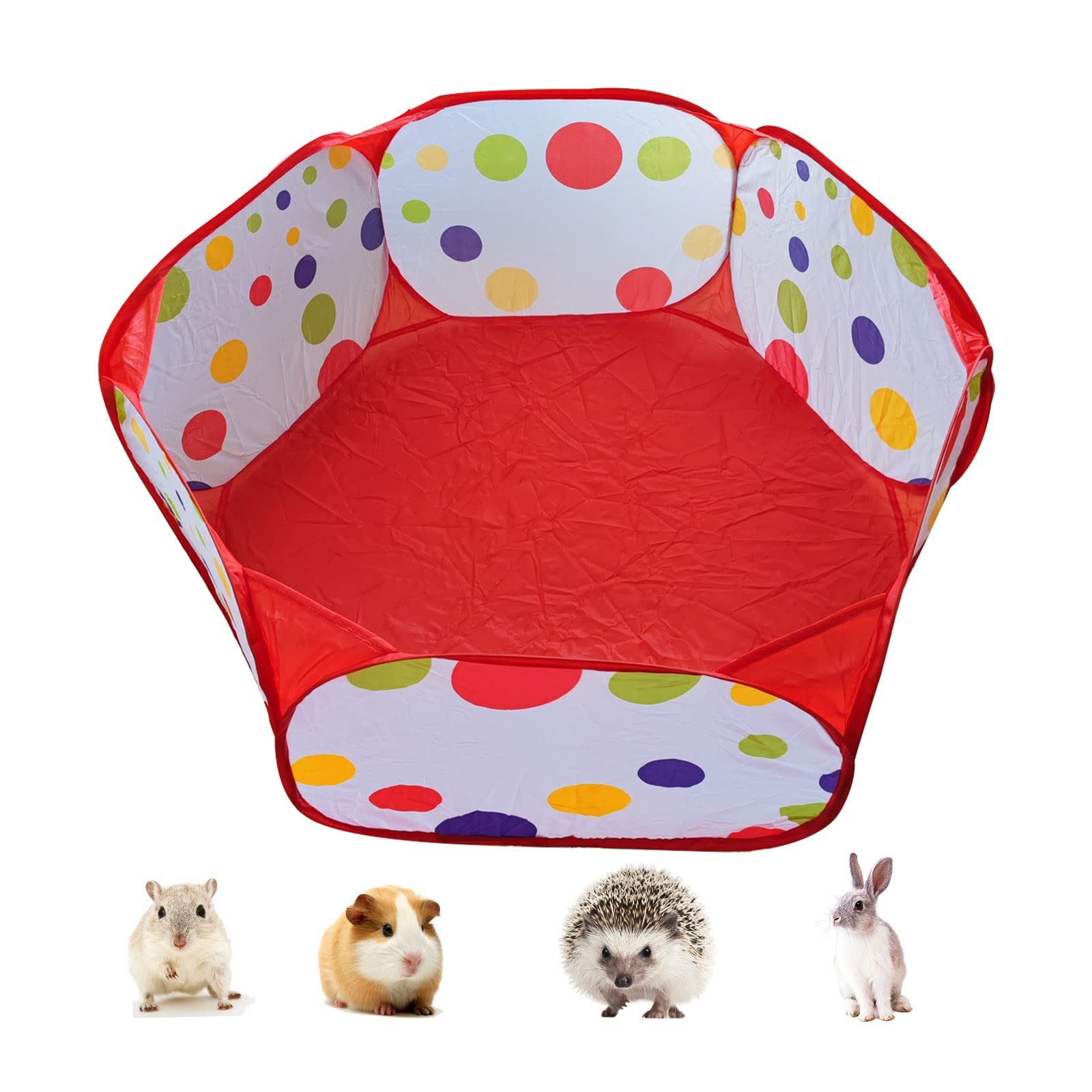 Simpcozy Hamster Playpen, Foldable Small Animal Playpen with Rainbow Dots Design Portable Indoor or Outdoor Exercise Fence For Hamster, Guinea Pig, Rabbits,Chinchillas and Hedgehogs (Red)