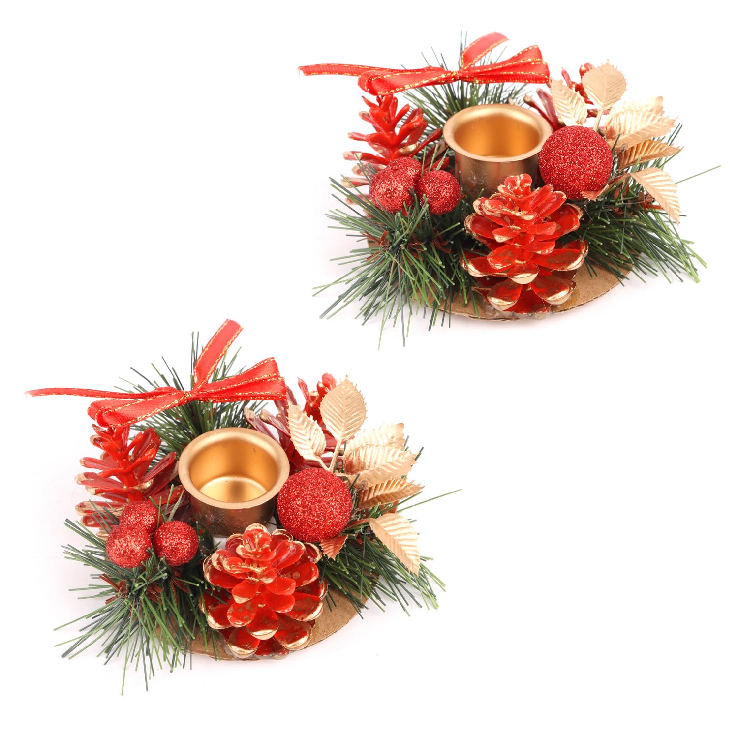 DERAYEE 2 Pack Christmas Candlestick Holders, Red Decorative Candle Holders for Christmas Table Mantle Fireplace Decoration