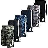TKO Boys Athletic Shorts - 6 Pack Active Performance Quick Dry Mesh Basketball Shorts for Boys with Elastic Waistband