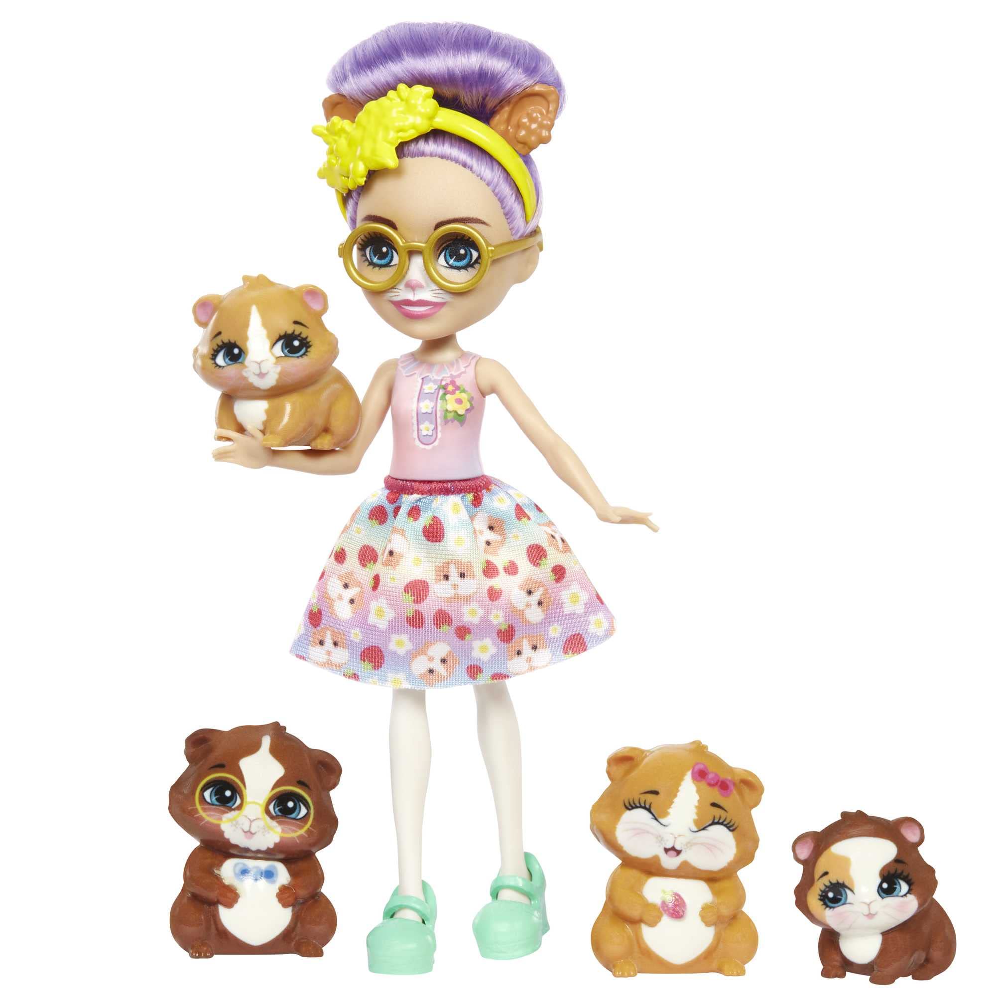 Enchantimals Family Toy Set, Glee Guinea Pig Doll (6-in) with 4 Animal Figures, Great Gift for 3 to 8 Kids Ages 4Y+, HHB84