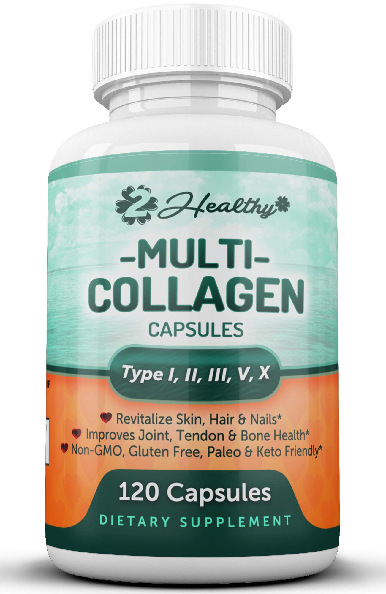 Multi Collagen Peptides Pills Type I, II, III, V, X 120 Capsules