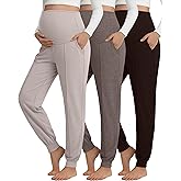 Oakgarden 3 Pack Women's Maternity Pants Over The Belly Pregnancy Joggers Stretchy Loose Lounge Sweatpants with Pockets