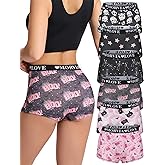 Morvia 6 Pack Gothic Halloween Print Boyshorts, High Waist Variety Underwear with Elastic Band, Skull Rose Stars Pattern