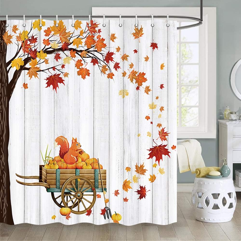 JAWO Fall Shower Curtain, Romantic Autumn Fall of Maple
