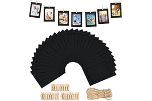 Anwyll 30Pcs Paper Picture Frames - 4x6'' Black Paper Photo Frames Cardboard Picture Frames with Clip and String DIY Clip Photo Holders Photo Hanging Display Kit Wall Decoration for Home Party Office