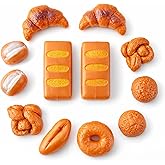12 PCS Fake Bread Pastries Set, Life Sized Plastic Pretend Play Food Toy Kids Bakery Grocery Kitchen Playset