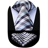 HISDERN Mens Ties Solid Color Tie and Pocket Square Set Classic Woven Formal Neckties & Handkerchief Wedding Party