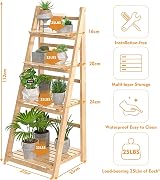 HOMIDEC 4-Tier Plant Stand Ladder Shelf Foldable Natural Wood Home Decor view 3
