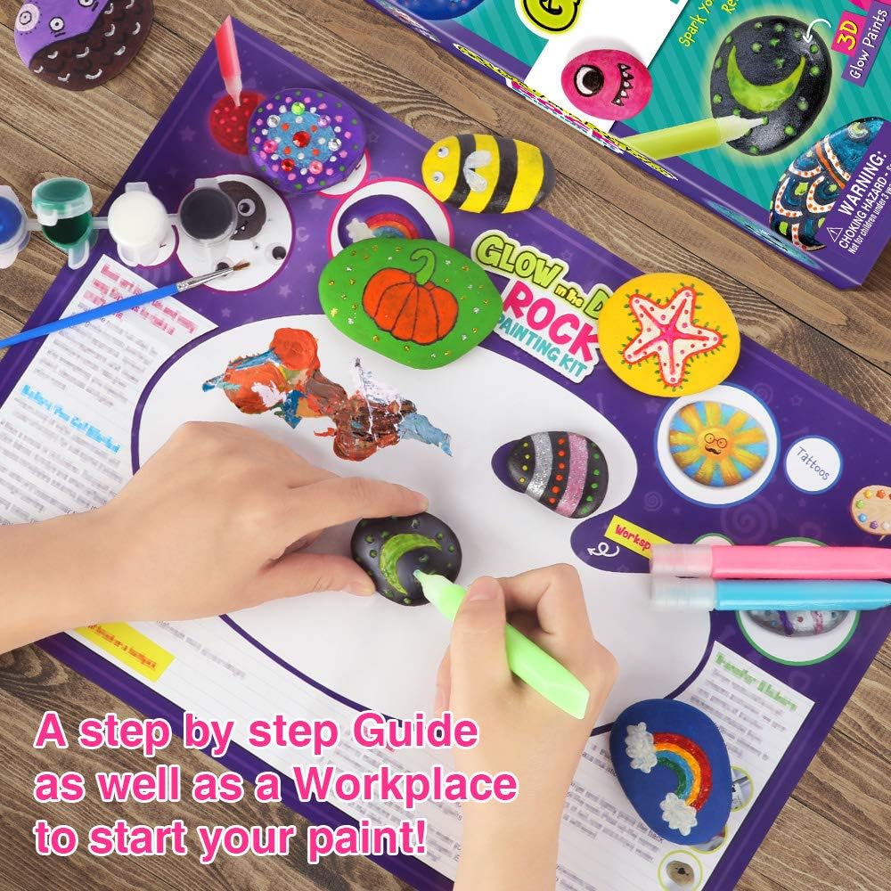 Dr. Daz Rock Painitng Kit, Arts and Crafts for Kids, Paint Your Own Rock Sets for Kids with Glow in The Dark Painting - Image 4