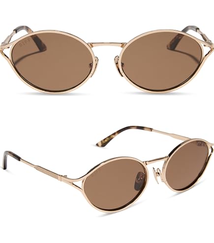 Lightweight Oval Sunglasses with UV400 Protection, Gold Horn Tortoise + Brown, fc9f44fb88564ca9b828b26f9e37b8  main image 2