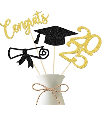 Graduation Decoration Class Of 2026 Centerpieces For Table, 2026 Party Centerpieces Grad Cap Sticks Party Supplies, Graduation Party Decoration Toppeers (16 PCS, Gold & Black, Set Of 4