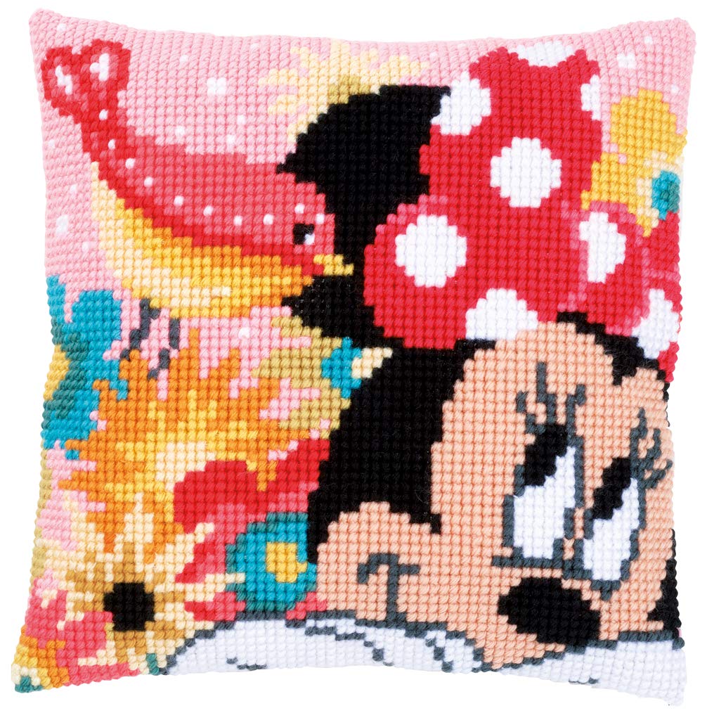 Vervaco Cross Stitch Kit: Cushion: Minnie-Psst I've a Secret, Cotton, Multi-Colour, 20 x 1 x 20 cm