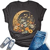 Vintage Wildflowers Graphic Shirt Women's Casual Holiday Short Sleeved T-Shirt Boho Floral Printed Tee Fall Tops