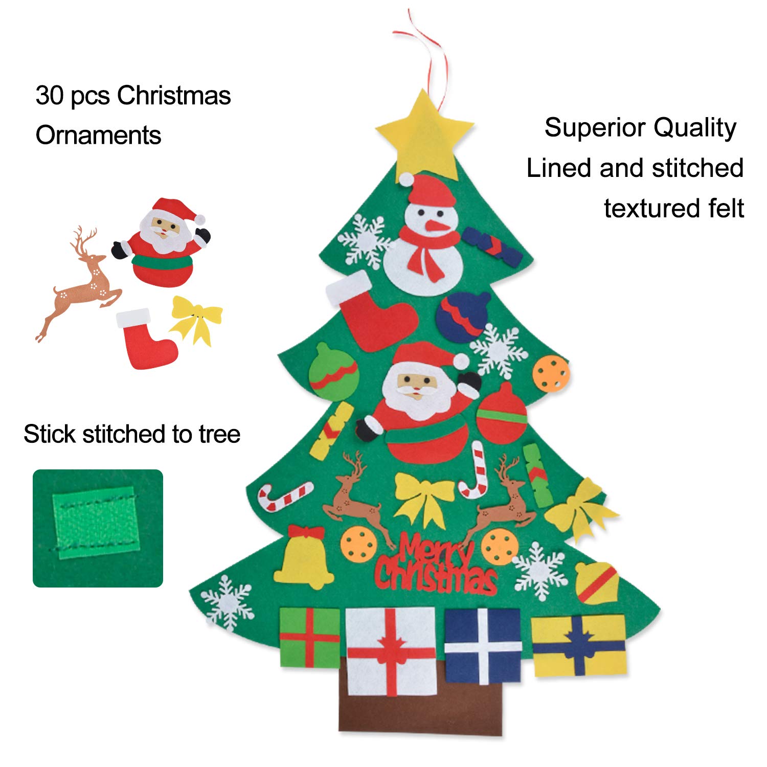 Aniwon Felt Christmas Tree, Xmas DIY Christmas Tree Door Wall Decoration with 30PCS Detachable Ornaments for Kids