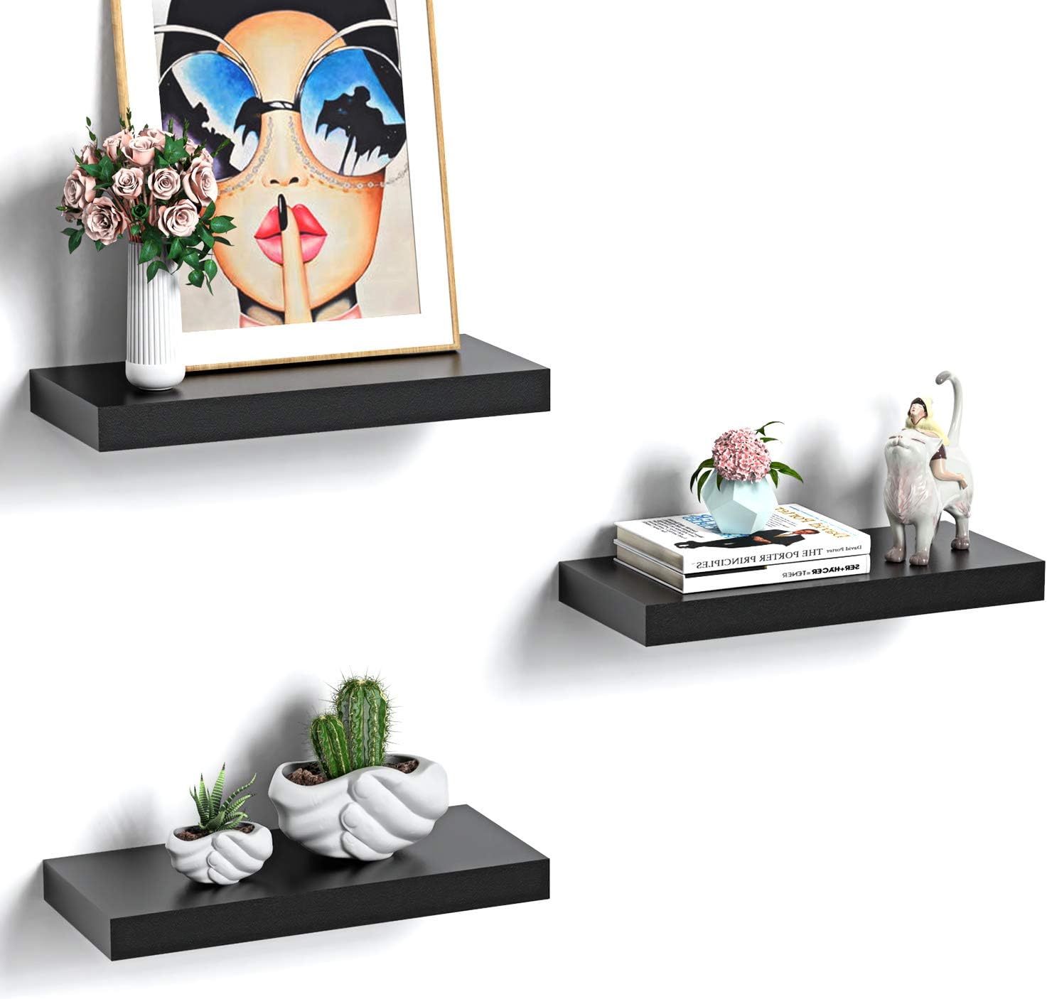 STOREMIC Wandregal schwarz, Regale für die Wand 3er-Set, Wandregal