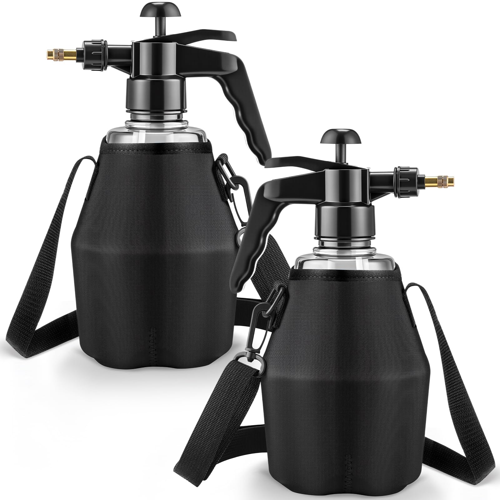 Photo 1 of Teenyyou 2 Pcs 1.5 Liter Misters Spray Pump Bottle with Full Neoprene Jacket and Built in Carrying Strap Garden Plant Mister Spray Bottle for Spring Personal Cooling Plants Watering (Black)
