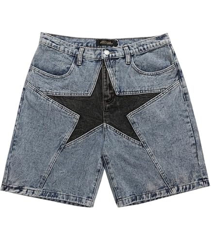 Vamtac Mens Star Denim Shorts Baggy Jeans Casual Streetwear 90s
