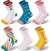 Comfoex Kids Girls Socks Novelty Funny Colorful Socks Fashion Cute Cotton Crew Socks For Kids 4-10 Years Old 6 Pairs