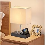 Briever USB Bedside Table Lamp with 3 USB Ports Black Wood Base view 6