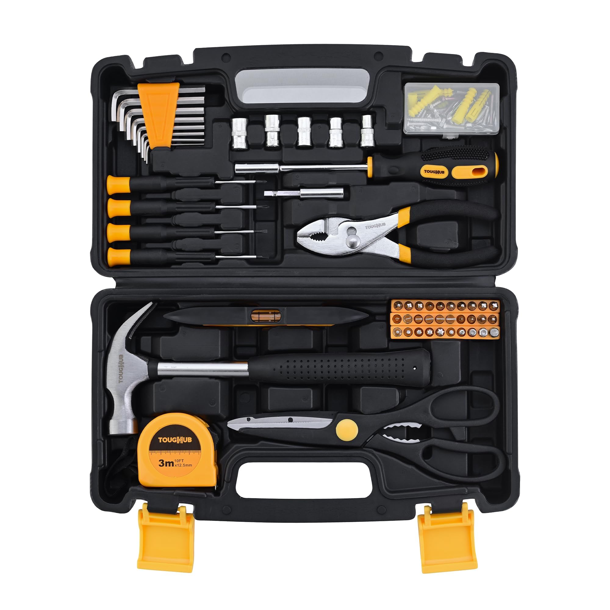 Toughhub® Tool Kit Set 134pc - Household Ideal for Car DIY Enthusiasts Hand Tools Set with Hammer, Hex Keys, Screwdrivers, Sockets, Measuring Tape, Complete Maintenance Set