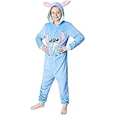 Disney Stitch One‑Piece Pajamas for Girls and Teens, Kids Cozy Hooded Fleece Jumpsuit, Lounge Suit, Gifts for Girls