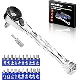 WORKPRO 1/4" Mini Ratchet Wrench Set with Screwdriver Bit Set, 72-Tooth | Right Angle Screwdriver, 90 Degree Offset Ratcheting Screwdriver, for DIY, Auto Repair, 21PCS