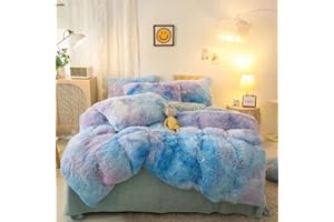 kxry Plush Shaggy Blue Bedding Set Twin Size for Girls Women Kids Fluffy Crystal Velvet Duvet Cover Satrry Sky Faux Fur 1 Duvet Cover + 1 Pillow Case