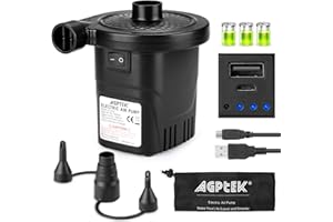 AGPtEK Pompe à air électrique rechargeable, gonfleur et dégonfleur à remplissage rapide avec 3 buses, pompe à air légère et p