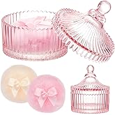 Tioncy 3 Pcs Large Body Powder Puff and Container Valentine's Day gift Powder Container with Puff Crystal Case Soft Washable Reusable Velour Face Body Glitter Wet Dry Makeup(Classic,Pink)