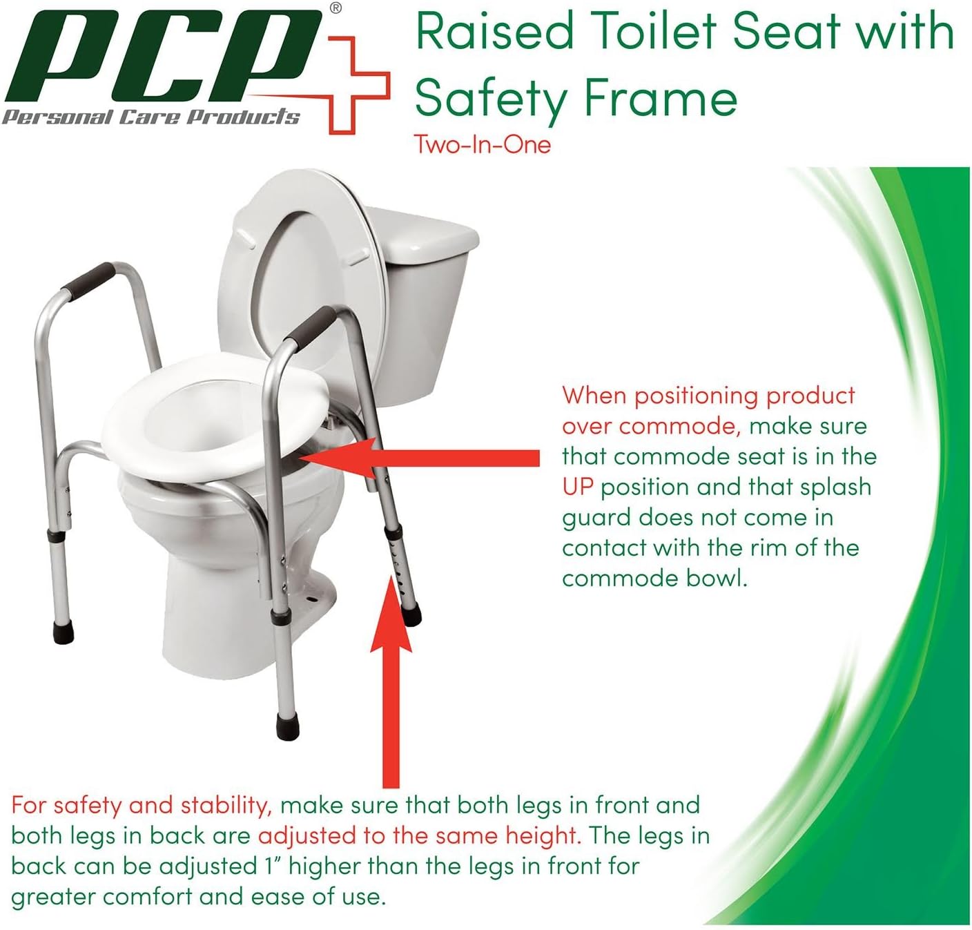 PCP Raised Toilet Seat and Safety Frame (Two-in-One), Adjustable Rise Height, Secure Elevated Lift Over Bowl, Made in USA: Health & Personal Care