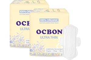 OCBON Unscented Ultra Thin Sanitary Pads (32 Count, Regular) – Organic Cotton Feminine Pads with Wings for Women, Super Absorbent & Soft, Period Protection, Hypoallergenic