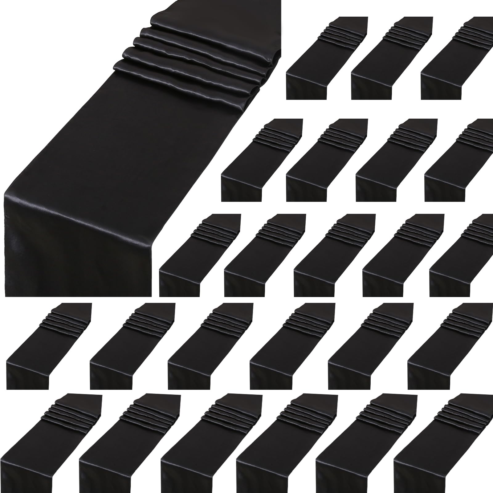 24 Pack Black Table Runners 12 x 108 Inches Long Smooth Satin Silk Black Halloween Table Runner for Party Wedding Birthday Banquet Decoration Image