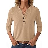 GKBK Womens Tops 3/4 Sleeve V Neck Button Down Henley Shirts Business Casual Outfit Basic Tees Summer Top 2026