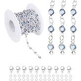 PATIKIL 16.4Ft Rhinestone Chain Roll, Jewelry Making Chain Links Bulk with Lobster Claps Jump Rings for Jewelry Making Findings DIY Craft Necklace Bracelets, Silver Tone(Light Blue)