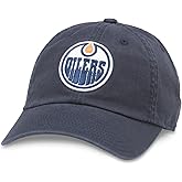 AMERICAN NEEDLE Officially Licensed Blue Line Hockey Team Logo Adjustable Strapback Hat (Edmonton Oilers (Navy))
