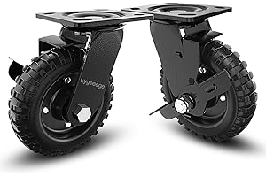 Lygoeege Swivel Heavy Duty Caster Wheel, 6 Inch*2, 800lb Capacity, Black Rim, Solid rubber, Cast Iron,Brake Casters,Outdoor, Flat Free for Carts, Dolly, Workbench,Trolley,DIY tools