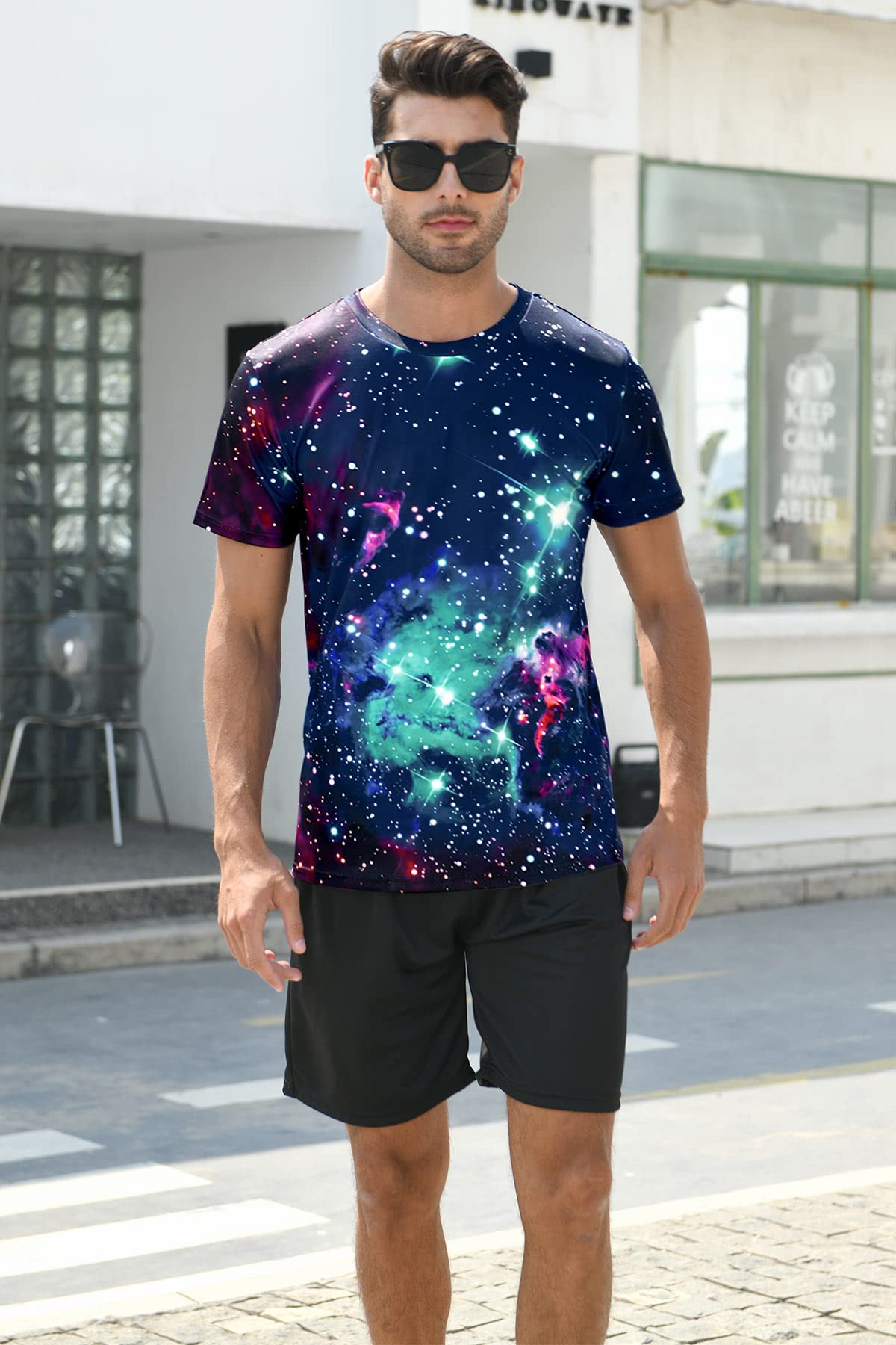 Fanient T-Shirts für Herren Galaxy Space Muster Vibes Kurzarm Tee Shirts 2