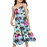 Enlifety 6-12Y Girls Flowy Dress Summer Casual Sundress Spaghetti Straps Printed Dresses