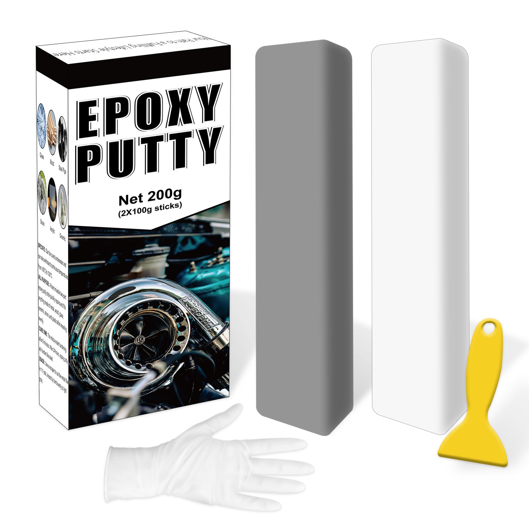200g Epoxy Putty, 2 Part Epoxy Metal Putty Wood Filler, Plastic, Glass, Ceramic Sink Crack Repair for Fast Repair And Bonding, Heat Resistant & Watertight(Grey)