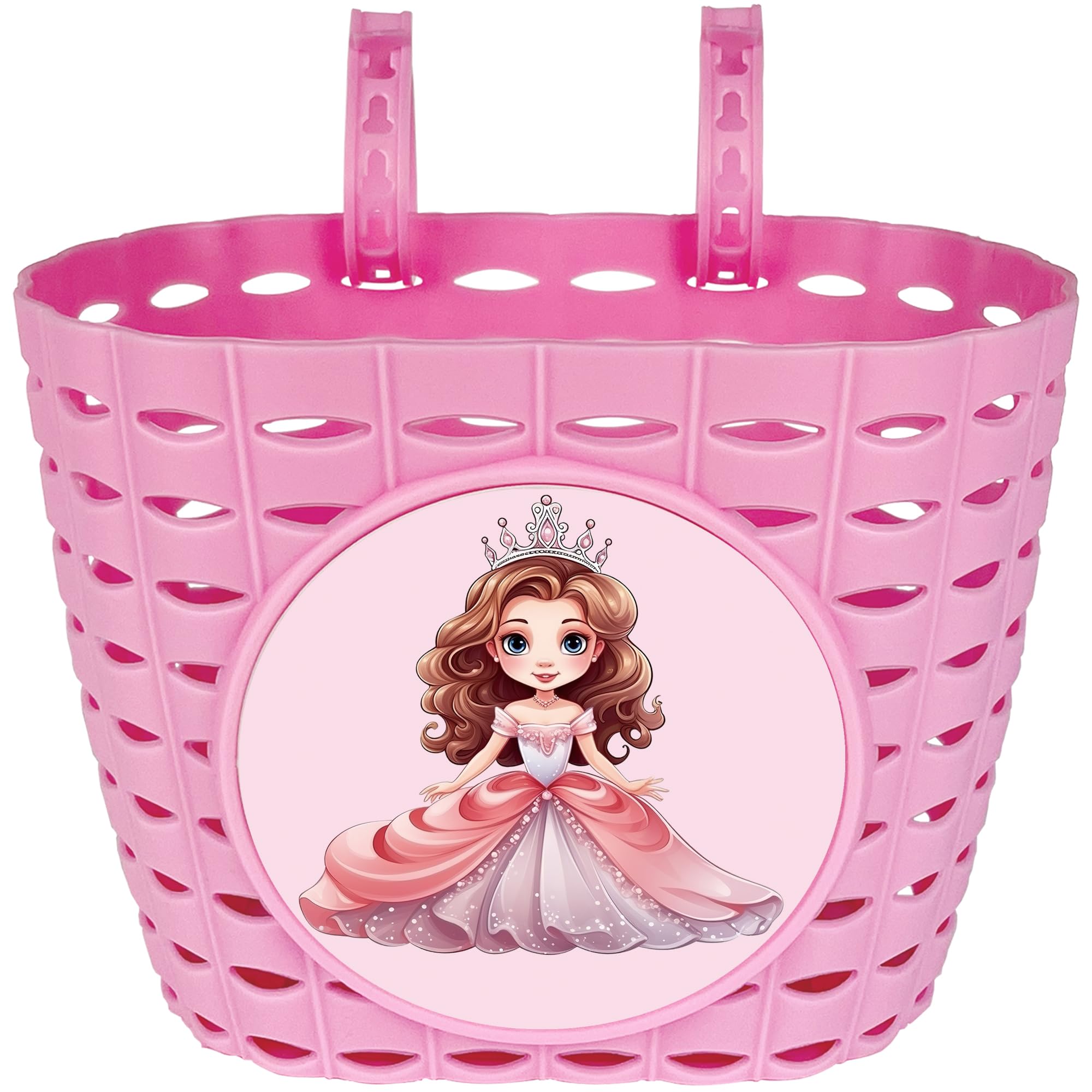 Dankeler Girls Pink Bike Basket, Cute Bicycle Front Handlebar Basket, Adjustable Plastic Tricycle Basket for Kids, Baby Girls, Toddlers (Princess)